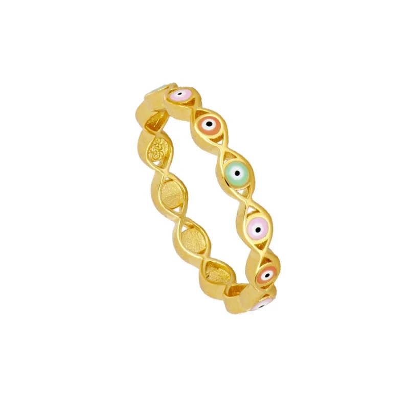 Anillo en Plata Esmalte Ojos Gold