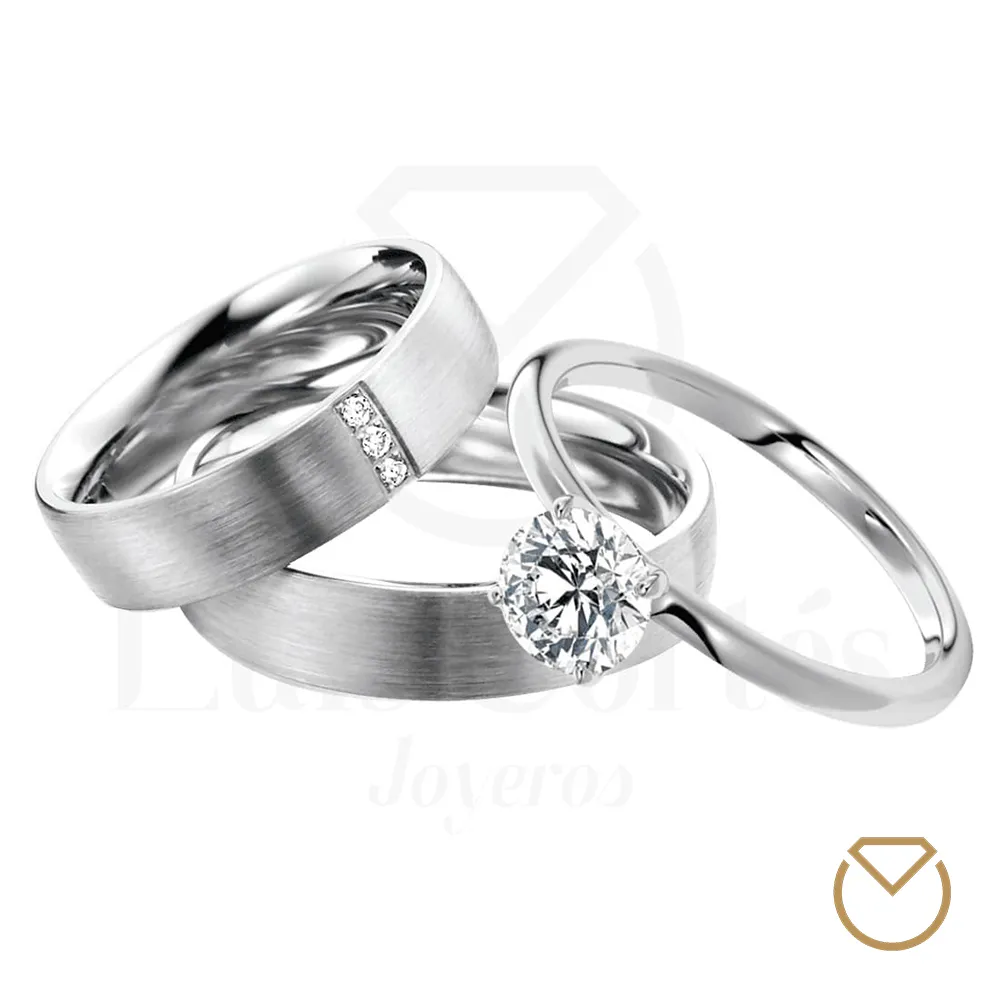 Argollas y anillo en oro blanco 18K /REF. 070SOB