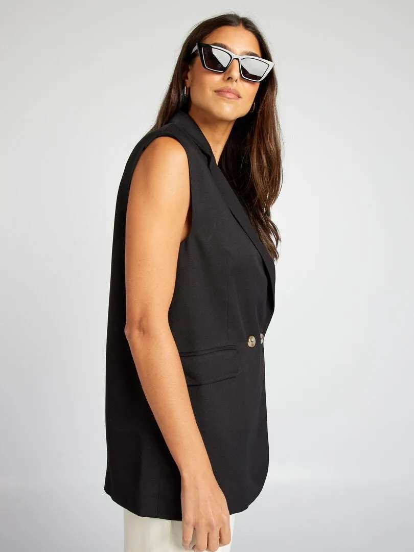 BLAZER SIN MANGAS LARGO MEDIO  NEGRO