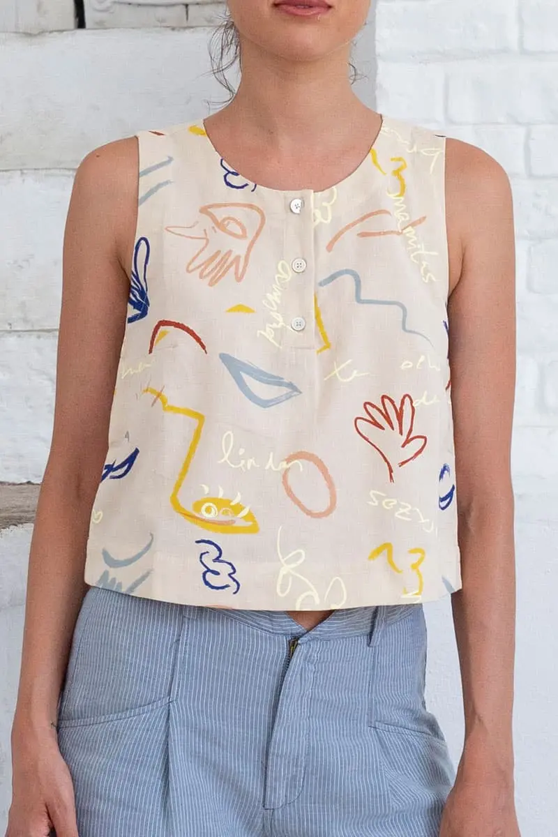 Blusa de lino y algodón orgánico estampada