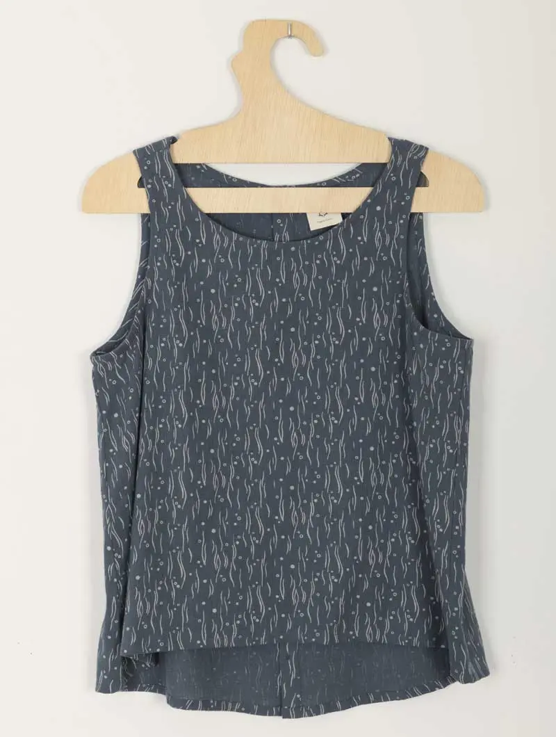 Blusa sin mangas de algodón orgánico bruma azul