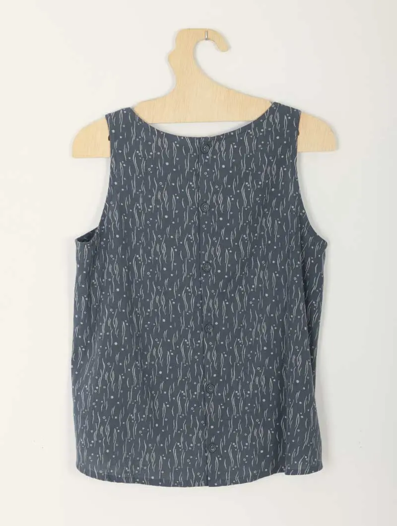 Blusa sin mangas de algodón orgánico bruma azul