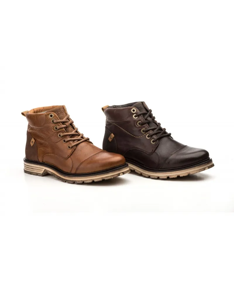 Botas Hombre Piel Marrón Tacón Cordones