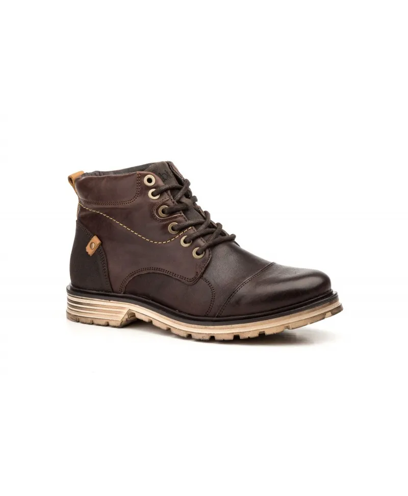Botas Hombre Piel Marrón Tacón Cordones