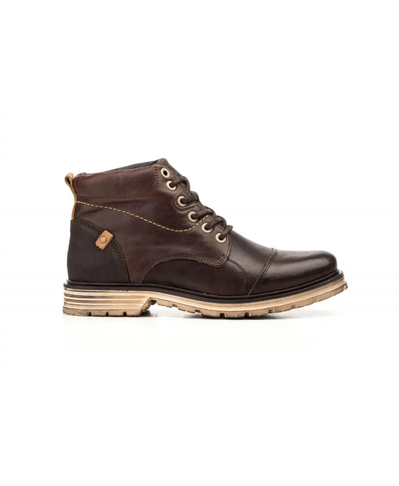 Botas Hombre Piel Marrón Tacón Cordones