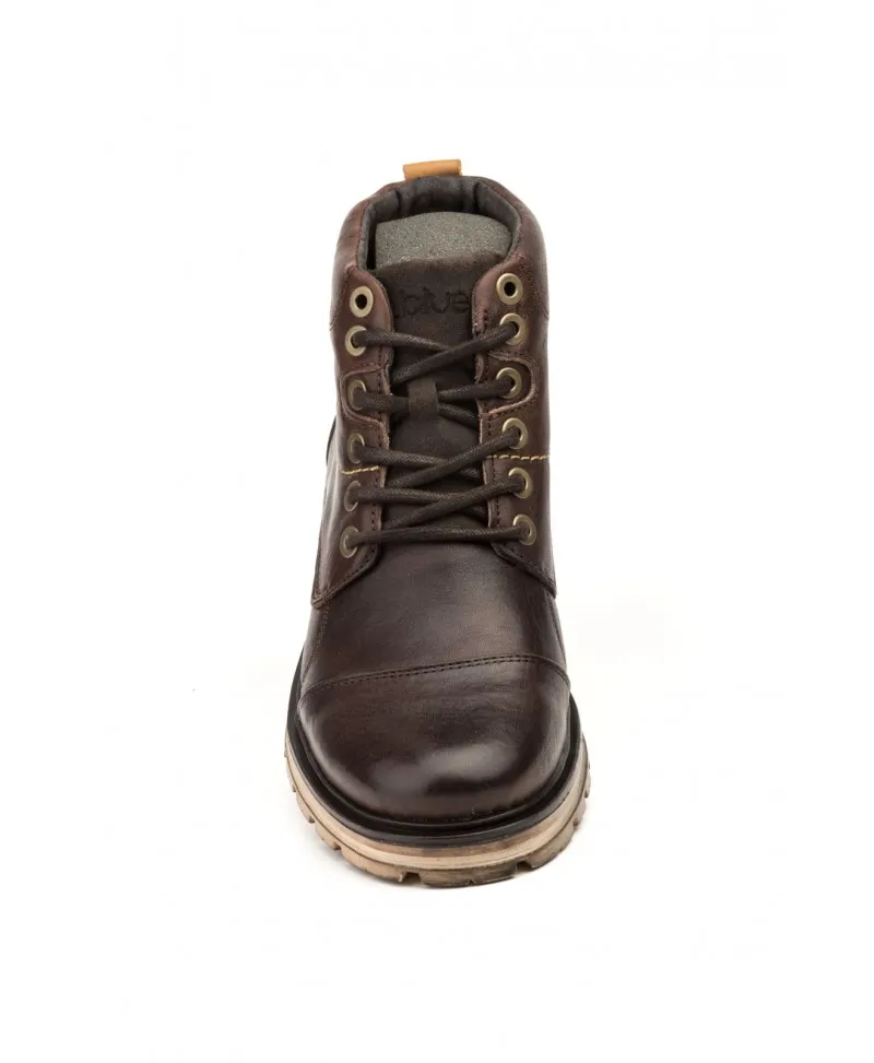 Botas Hombre Piel Marrón Tacón Cordones