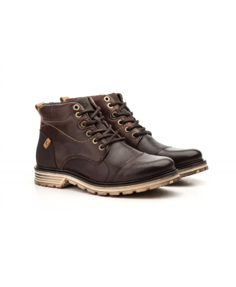 Botas Hombre Piel Marrón Tacón Cordones