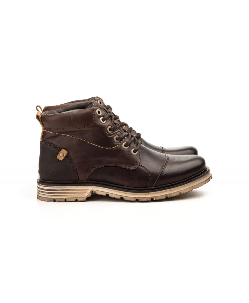 Botas Hombre Piel Marrón Tacón Cordones