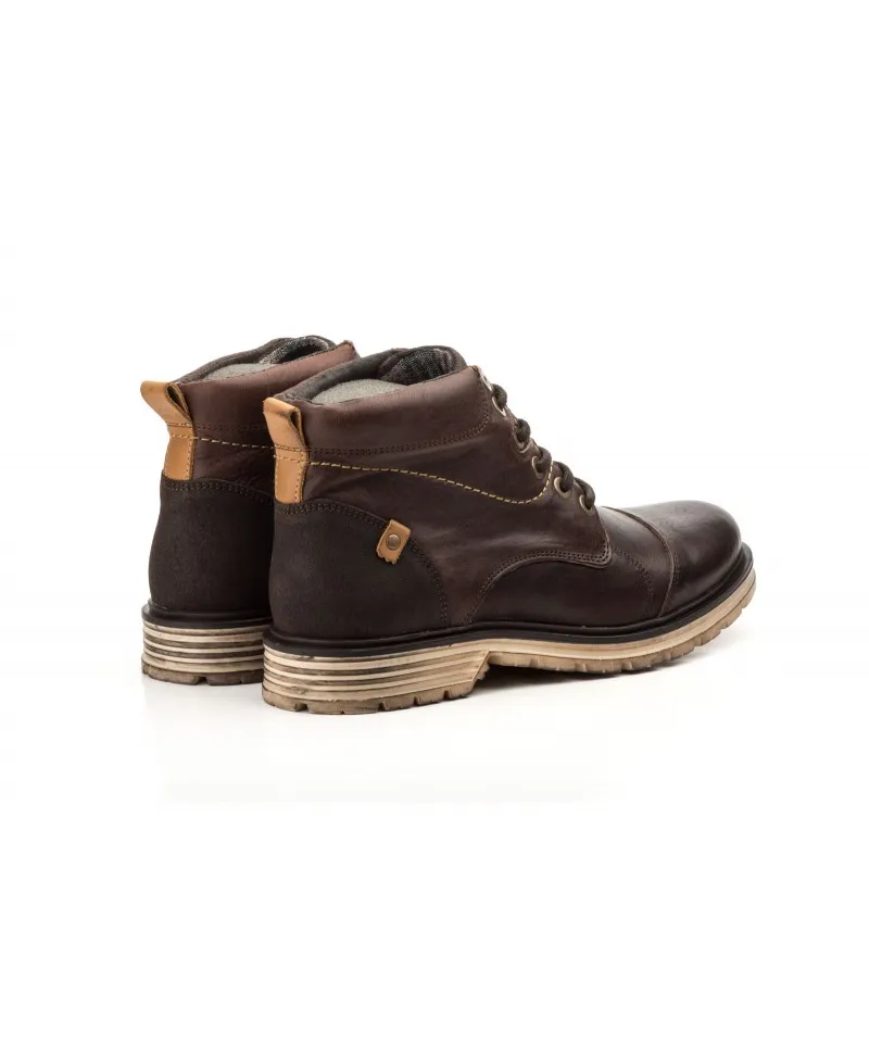 Botas Hombre Piel Marrón Tacón Cordones
