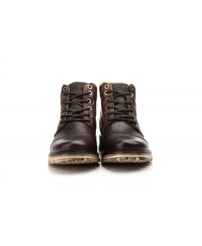 Botas Hombre Piel Marrón Tacón Cordones