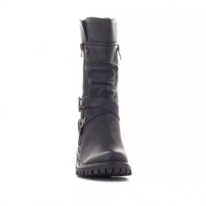 Botas tacón Deity negras con cremallera y doble hebilla