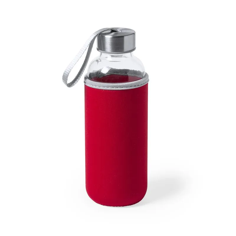 Botella cristal corporativa con funda 420 ml. Dokath