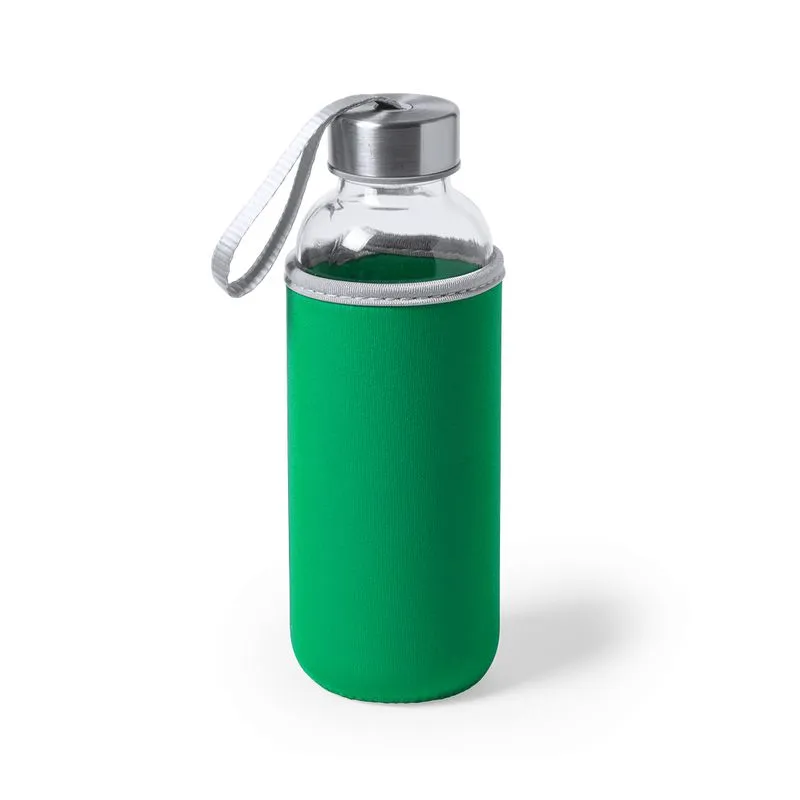 Botella cristal corporativa con funda 420 ml. Dokath