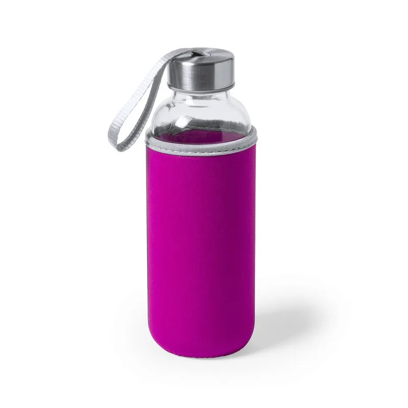 Botella cristal corporativa con funda 420 ml. Dokath