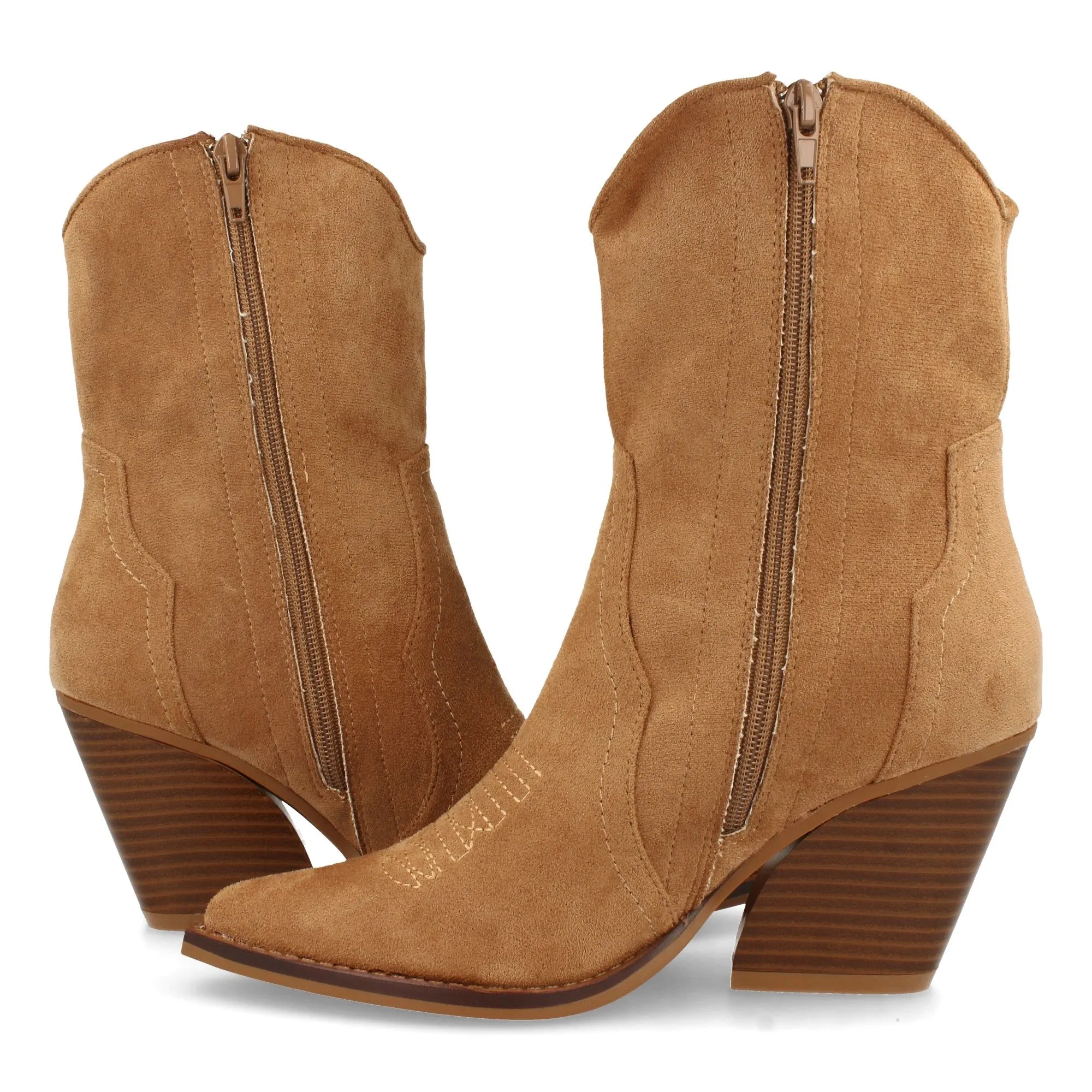 Botines cowboy tacón medio mujer color camel