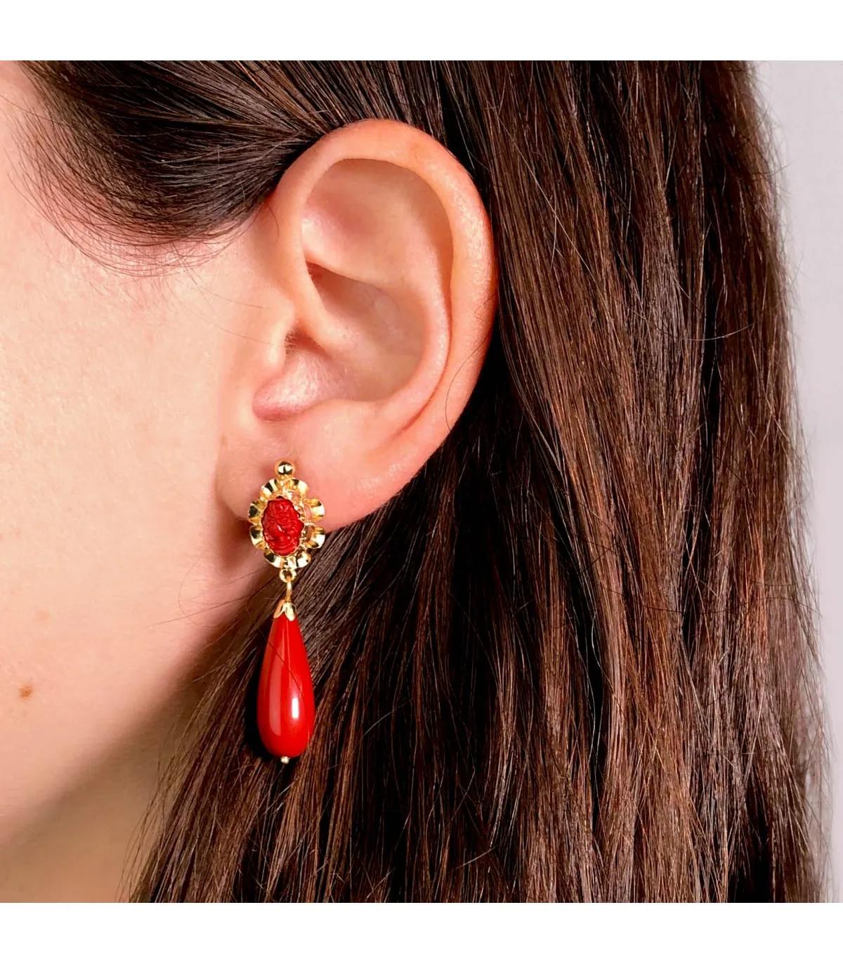 Boucles d'oreilles Pendantes Marisol Corail Or 18K 47mm