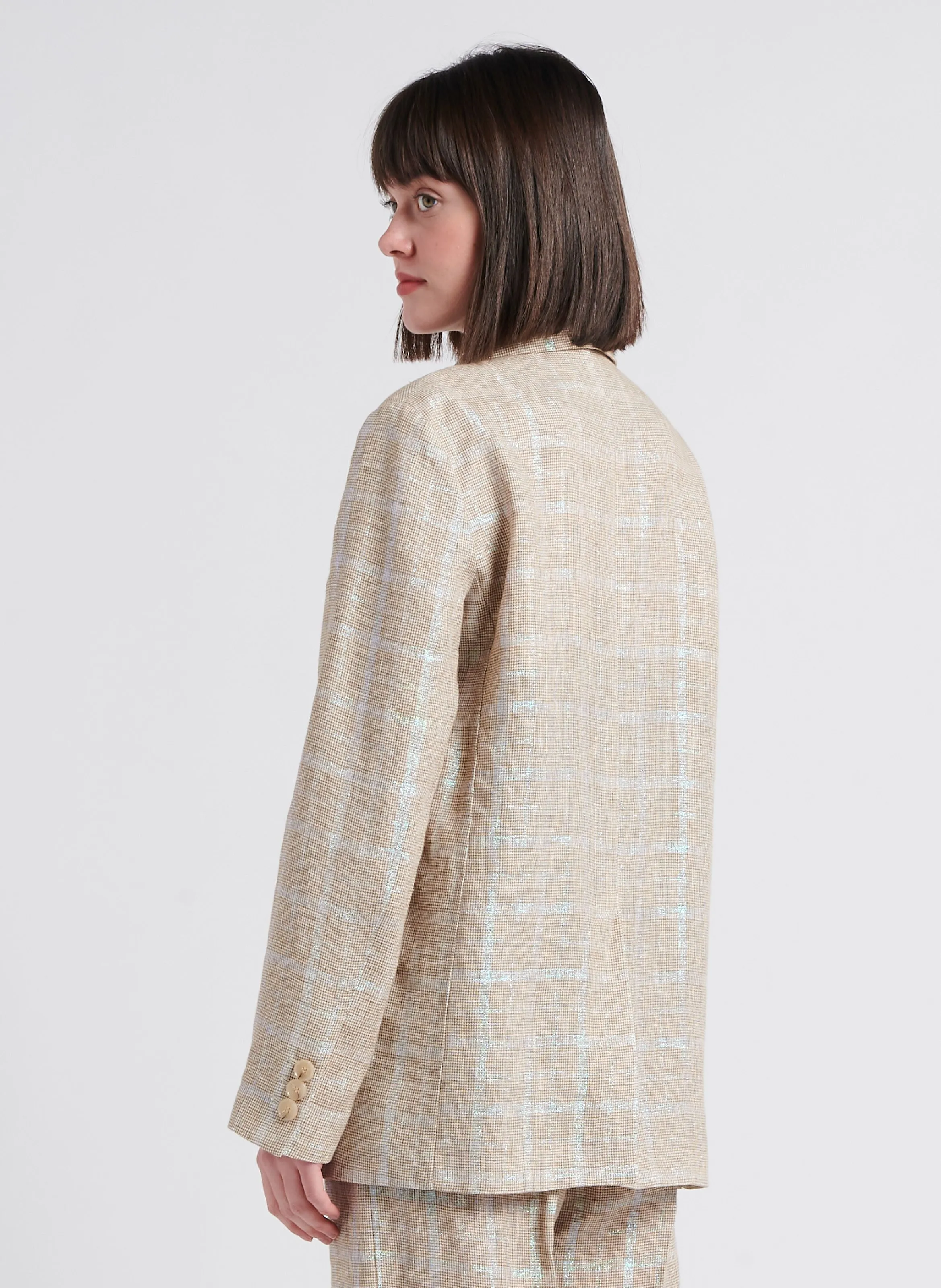 CAMELIA  CHAQUETA SASTRE RECTA BRILLANTE EN BEIGE