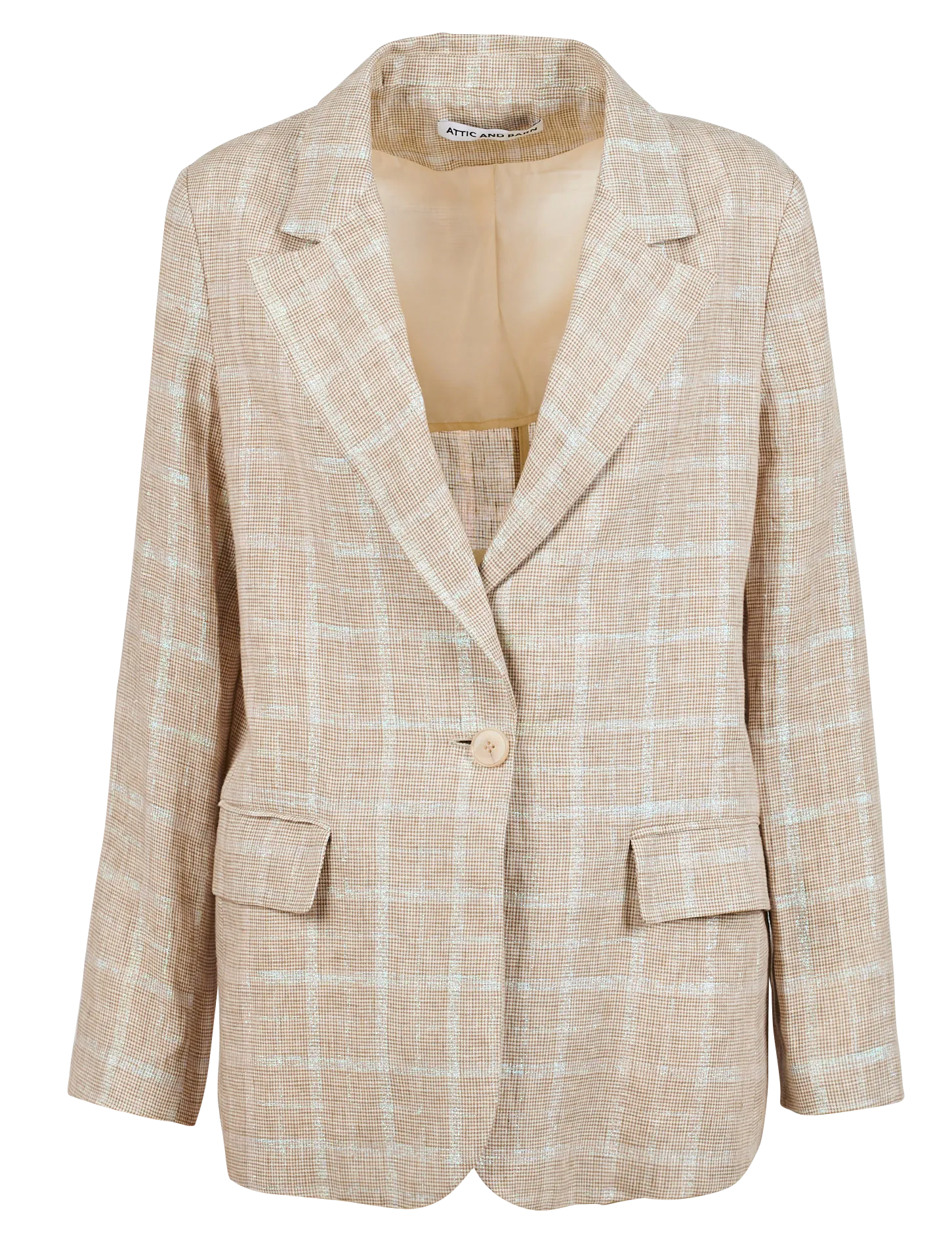 CAMELIA  CHAQUETA SASTRE RECTA BRILLANTE EN BEIGE