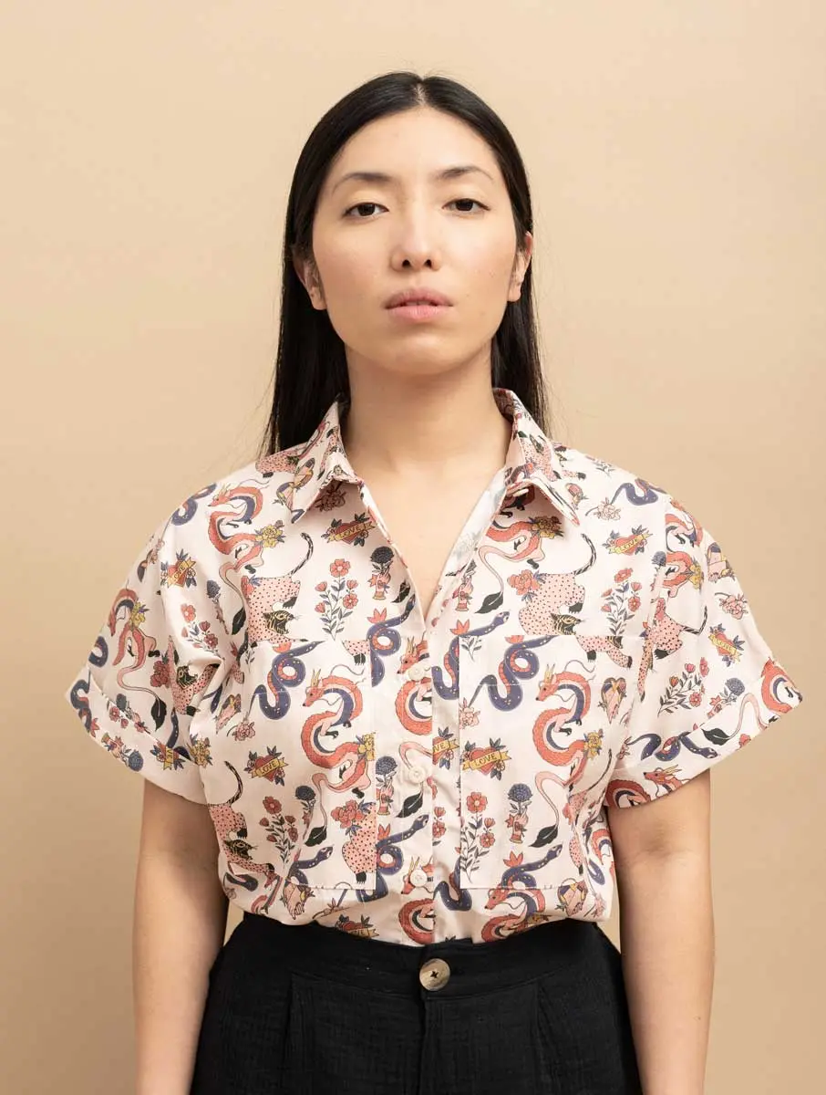 Camisa algodón orgánico estampado dragones
