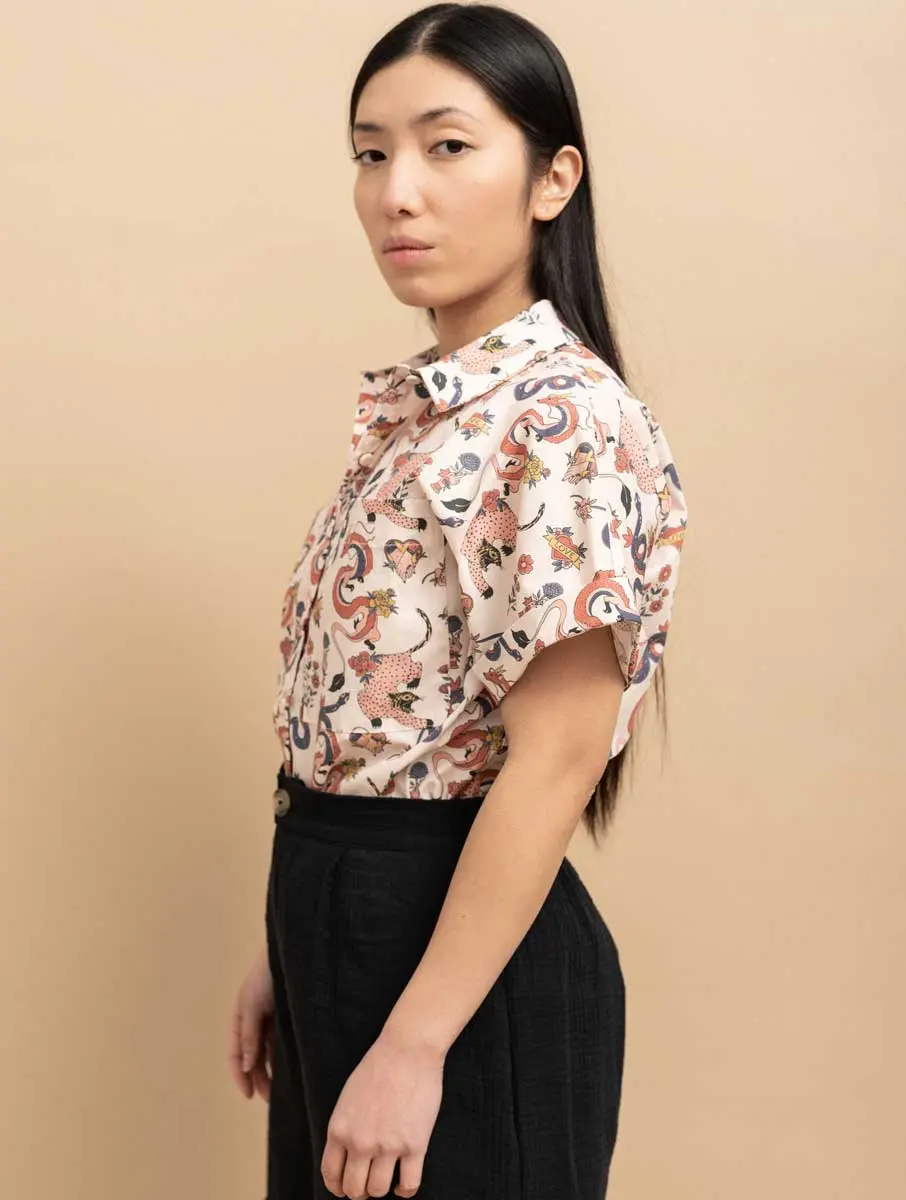 Camisa algodón orgánico estampado dragones