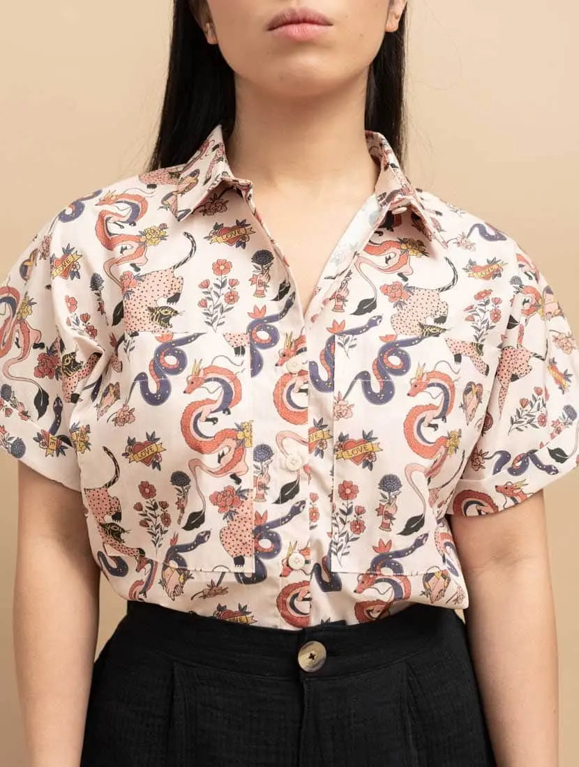 Camisa algodón orgánico estampado dragones