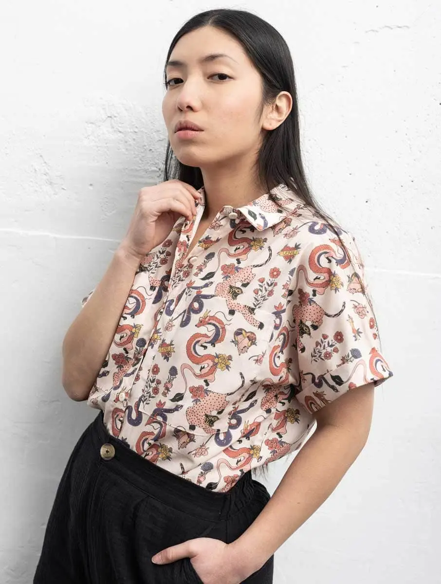 Camisa algodón orgánico estampado dragones