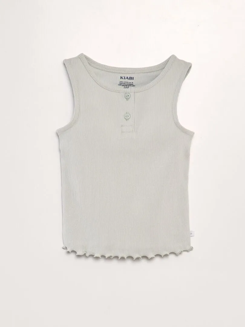 CAMISETA SIN MANGAS DE CANALé CON VOLANTES EN EL BORDE  AZUL
