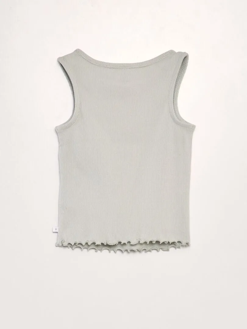 CAMISETA SIN MANGAS DE CANALé CON VOLANTES EN EL BORDE  AZUL