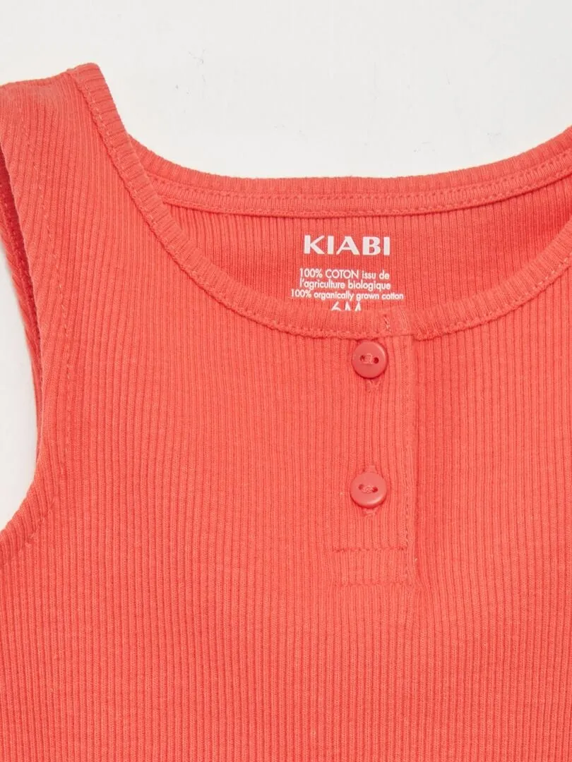 CAMISETA SIN MANGAS DE CANALé CON VOLANTES EN EL BORDE  ROJO