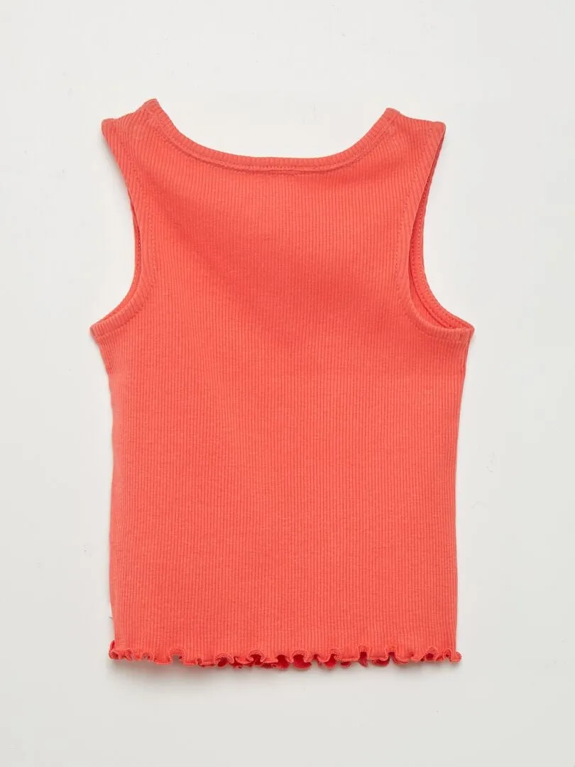 CAMISETA SIN MANGAS DE CANALé CON VOLANTES EN EL BORDE  ROJO
