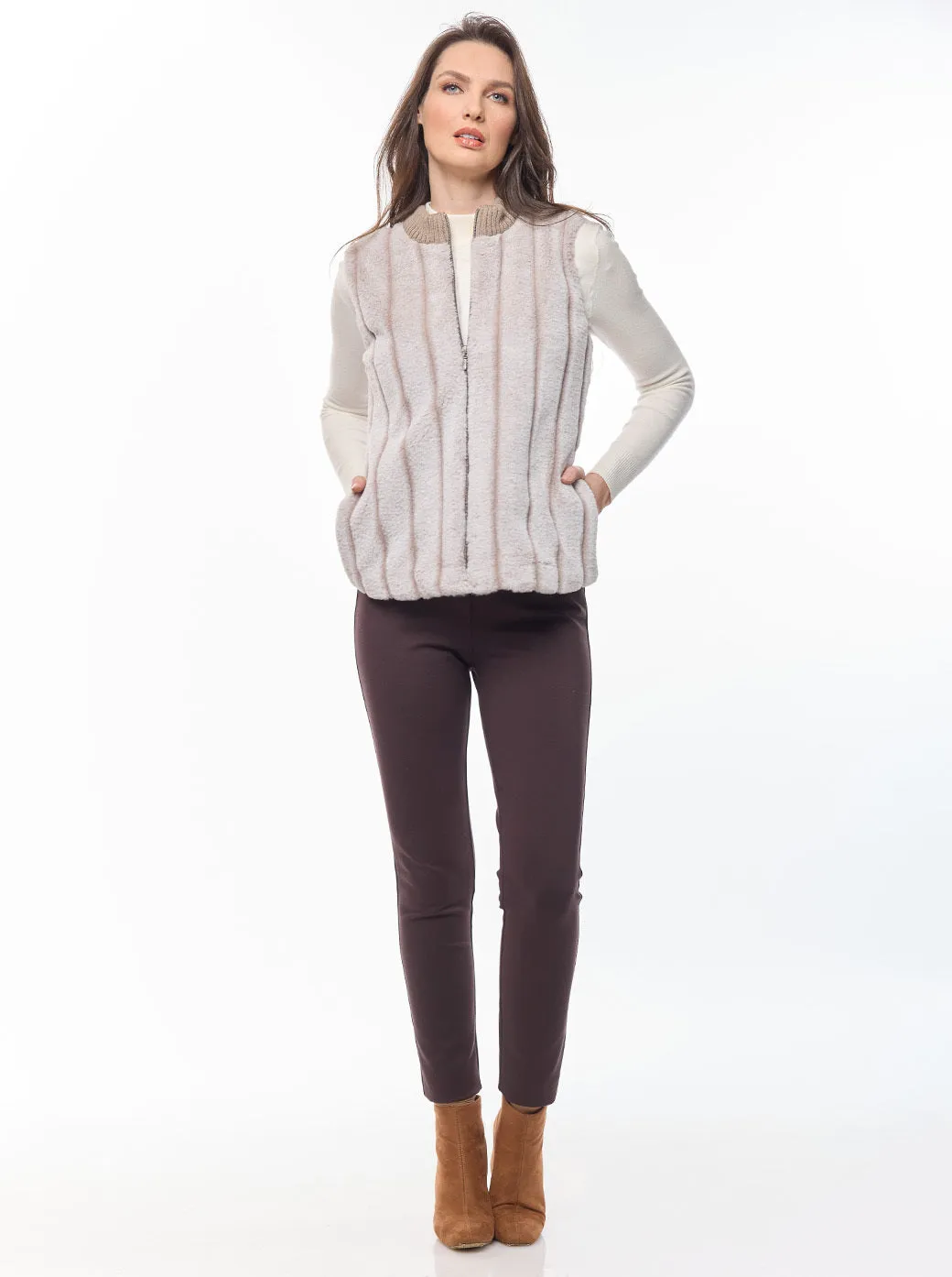 Chaleco beige cuello mao Esenciales