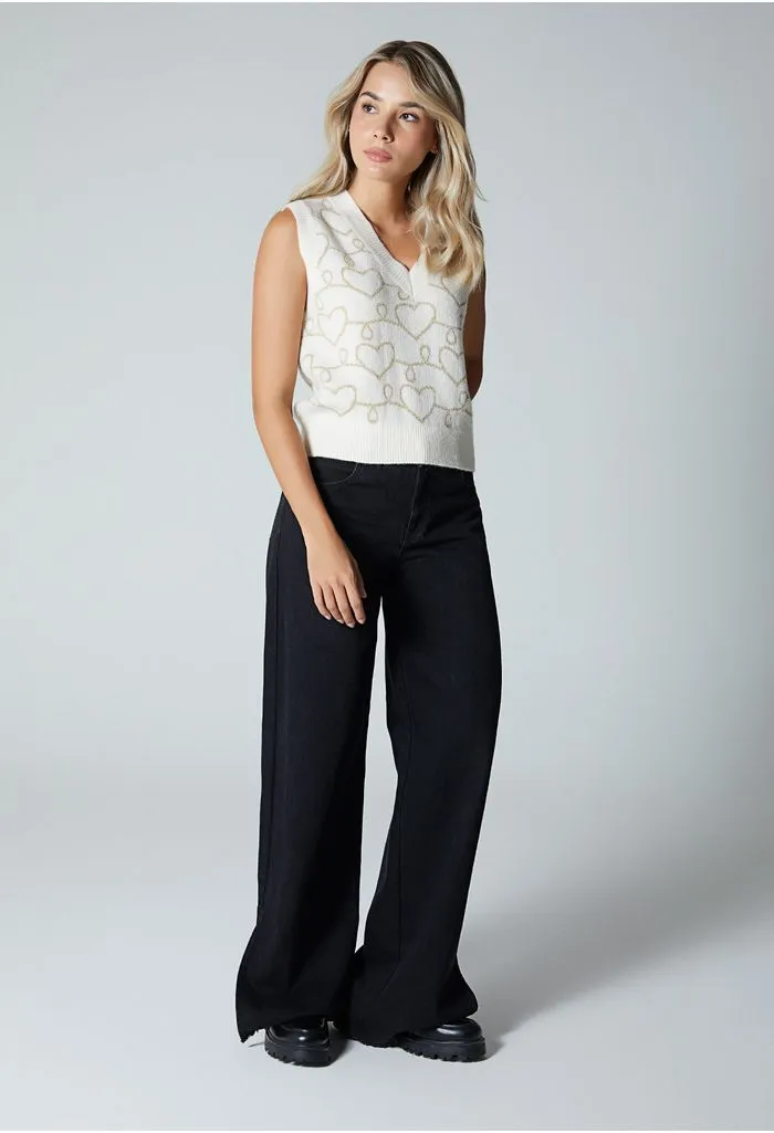 Chaleco tejido con lurex para mujer