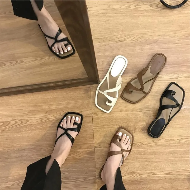 Chanclas de punta de estilo romano para ropa exterior para mujeres 2024 SUMMERO NUEVO FISTA Sandalias de vacaciones de playa inf
