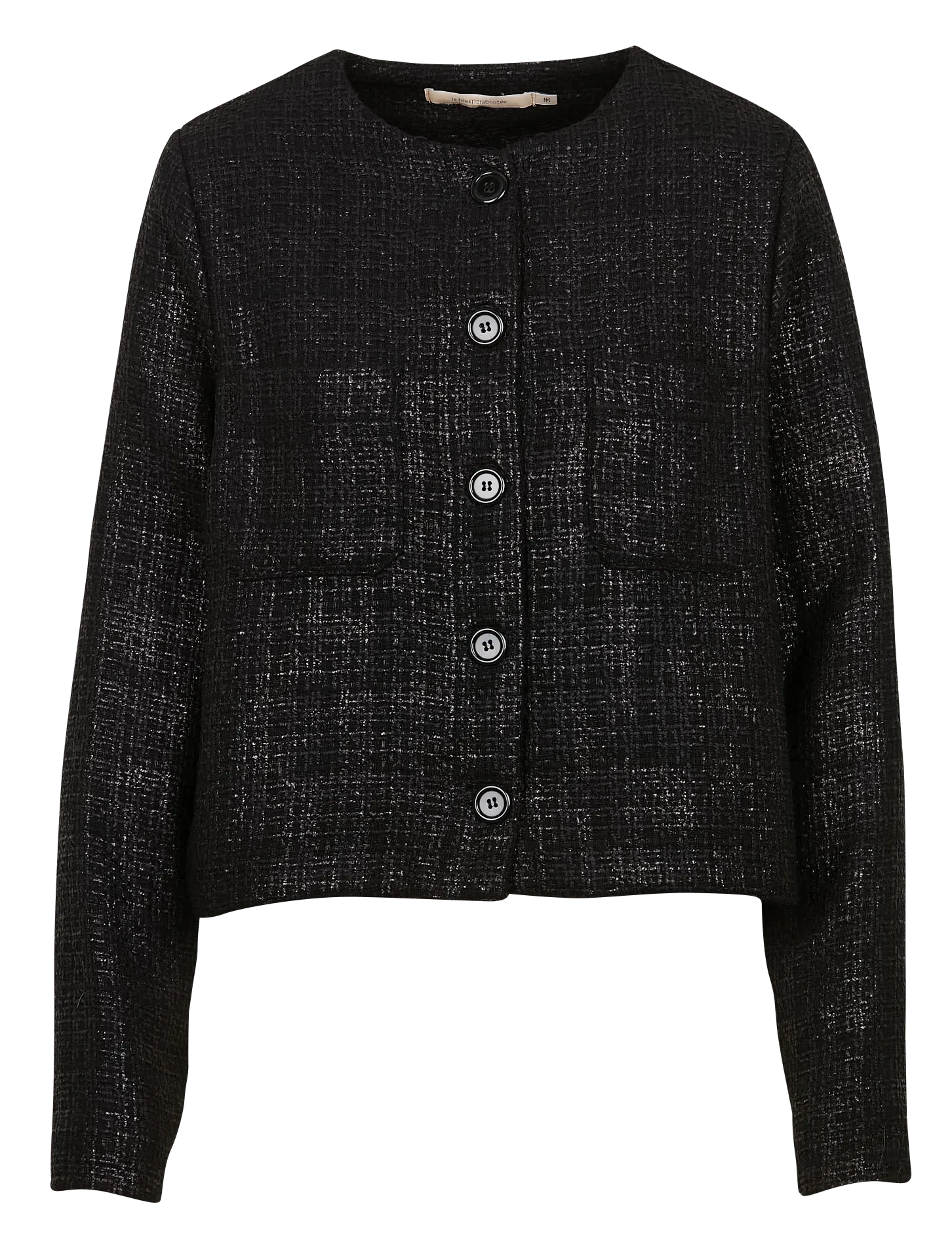Chaqueta corta recta cuello redondo de tweed en negro
