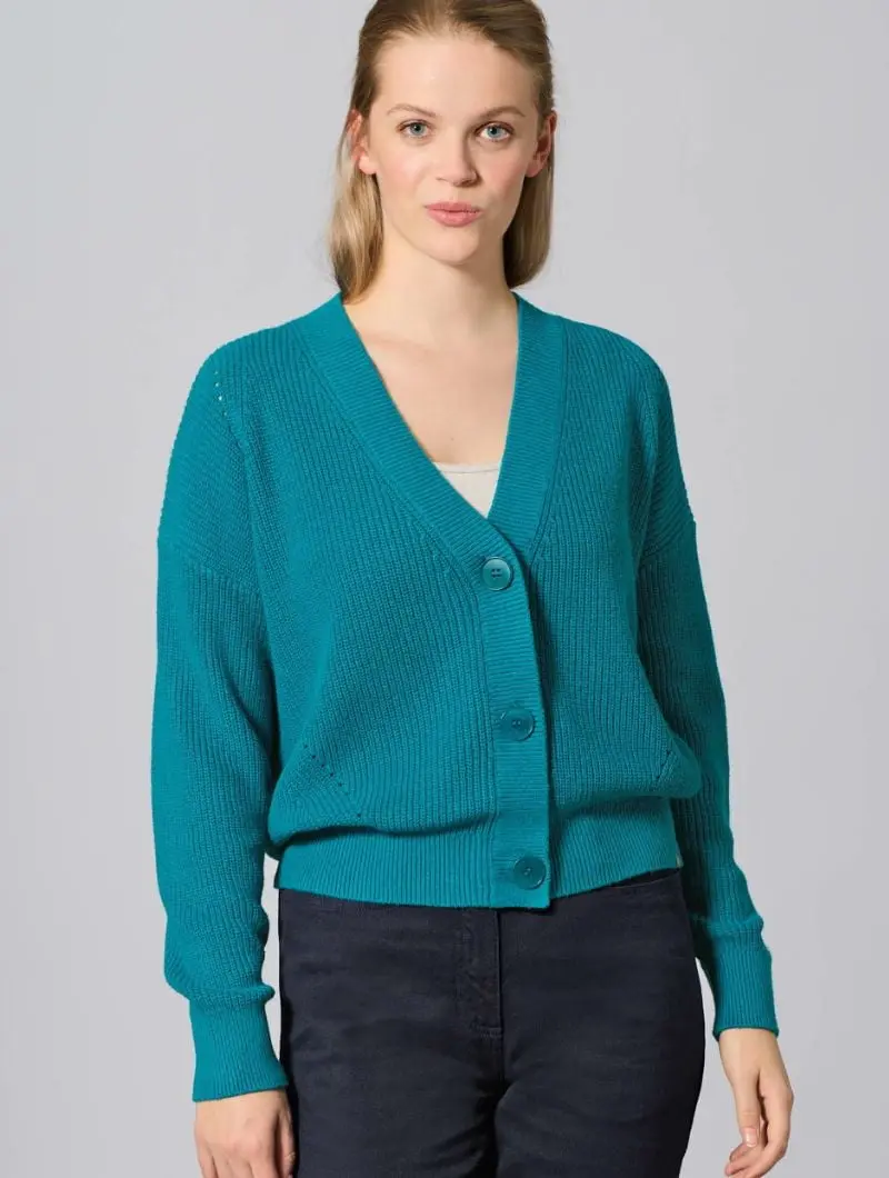 Chaqueta de punto con cuello pico de algodón orgánico y cáñamo