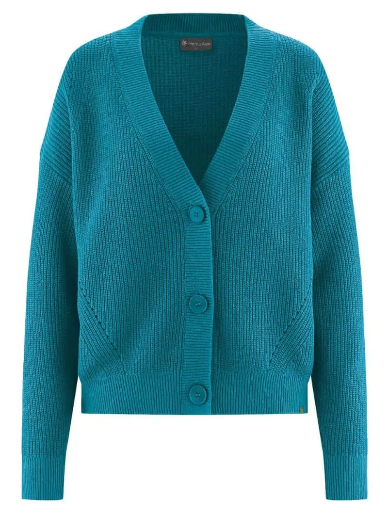 Chaqueta de punto con cuello pico de algodón orgánico y cáñamo