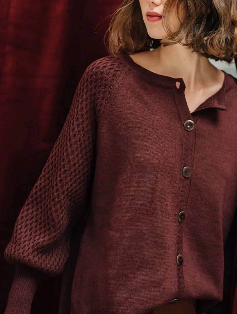 Chaqueta mujer borgoña de manga globo