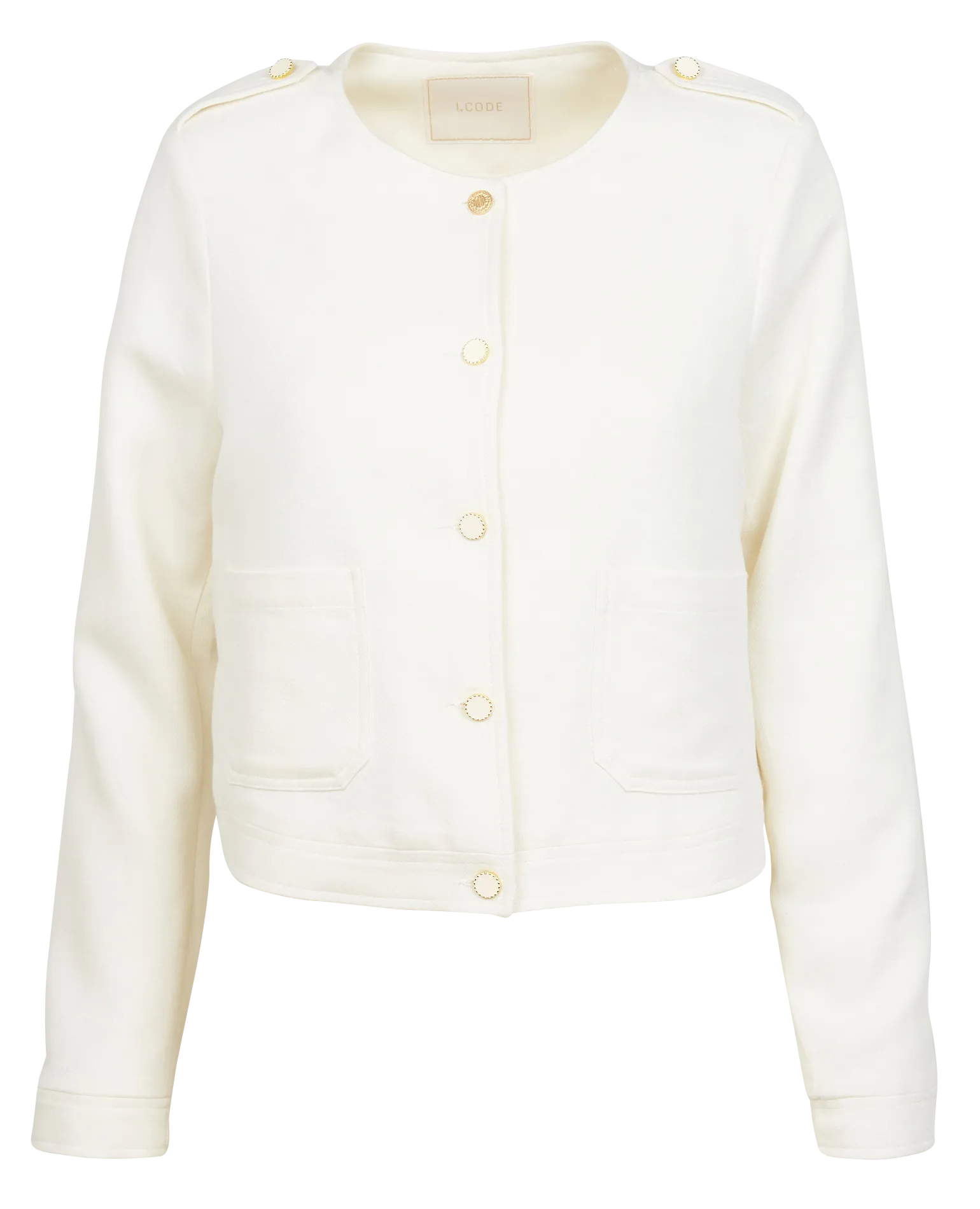 Chaqueta recta de mezclad de algodón con cuello redondo en blanco