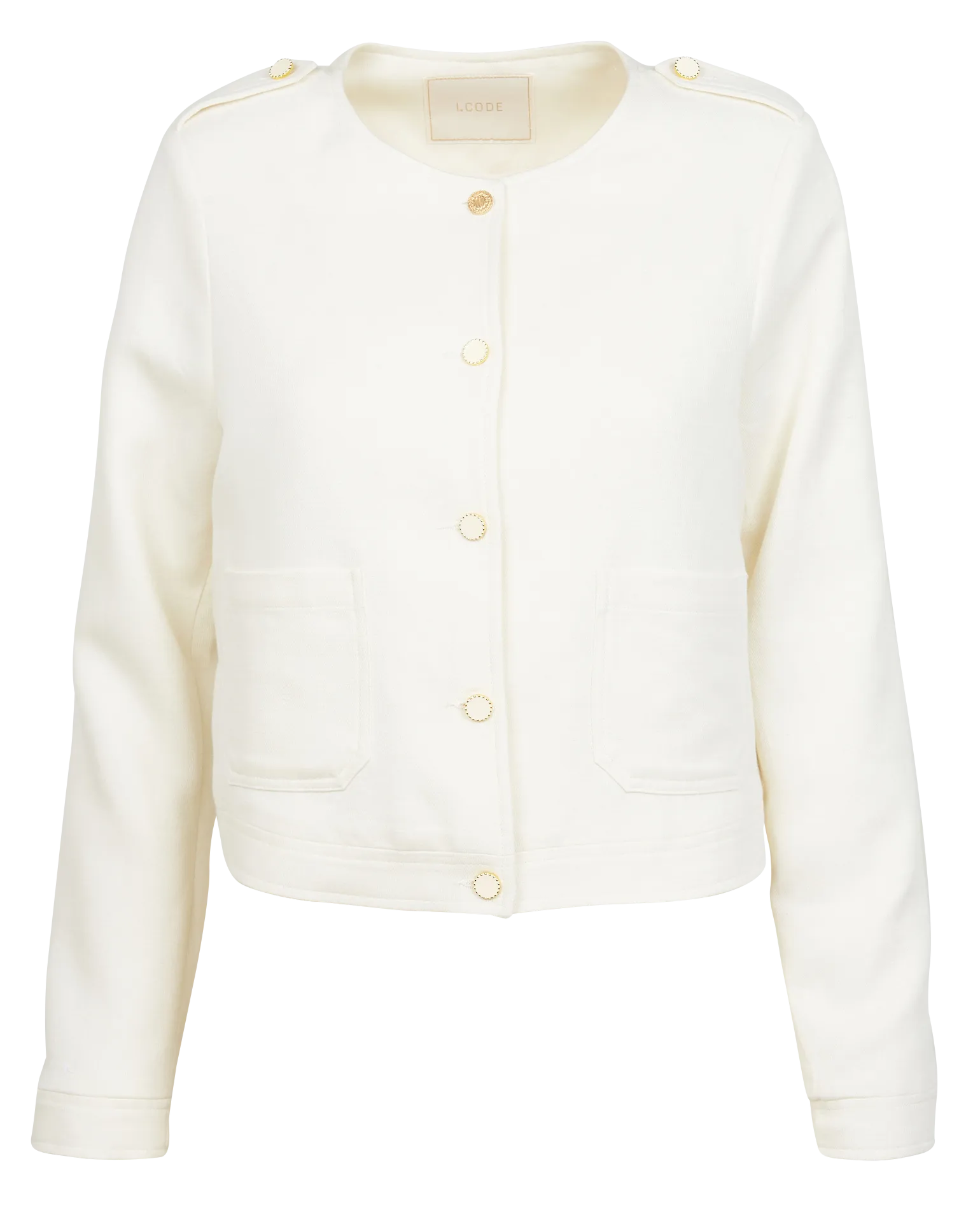Chaqueta recta de mezclad de algodón con cuello redondo en blanco