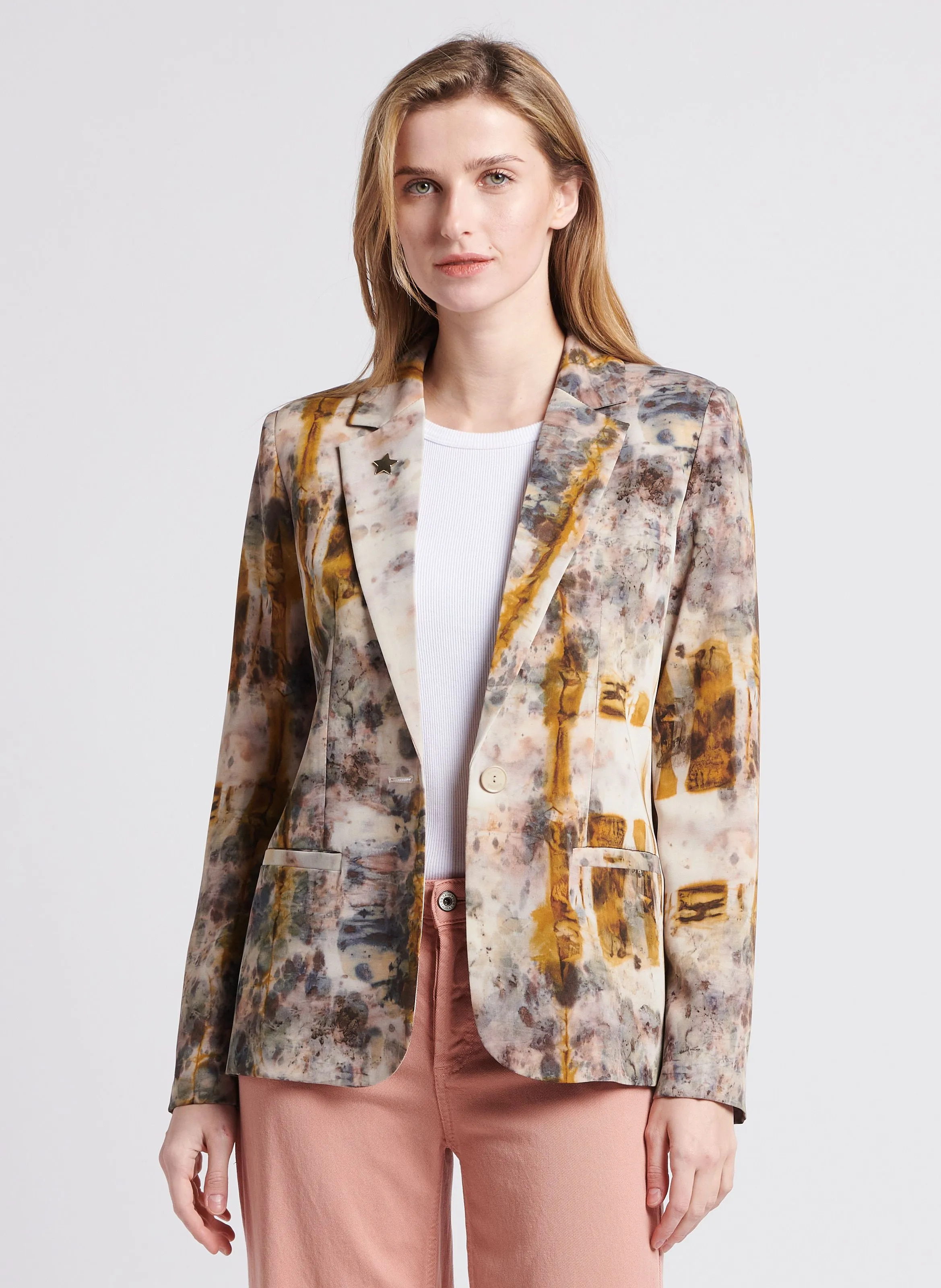 Chaqueta sastre recta estampada en blanco