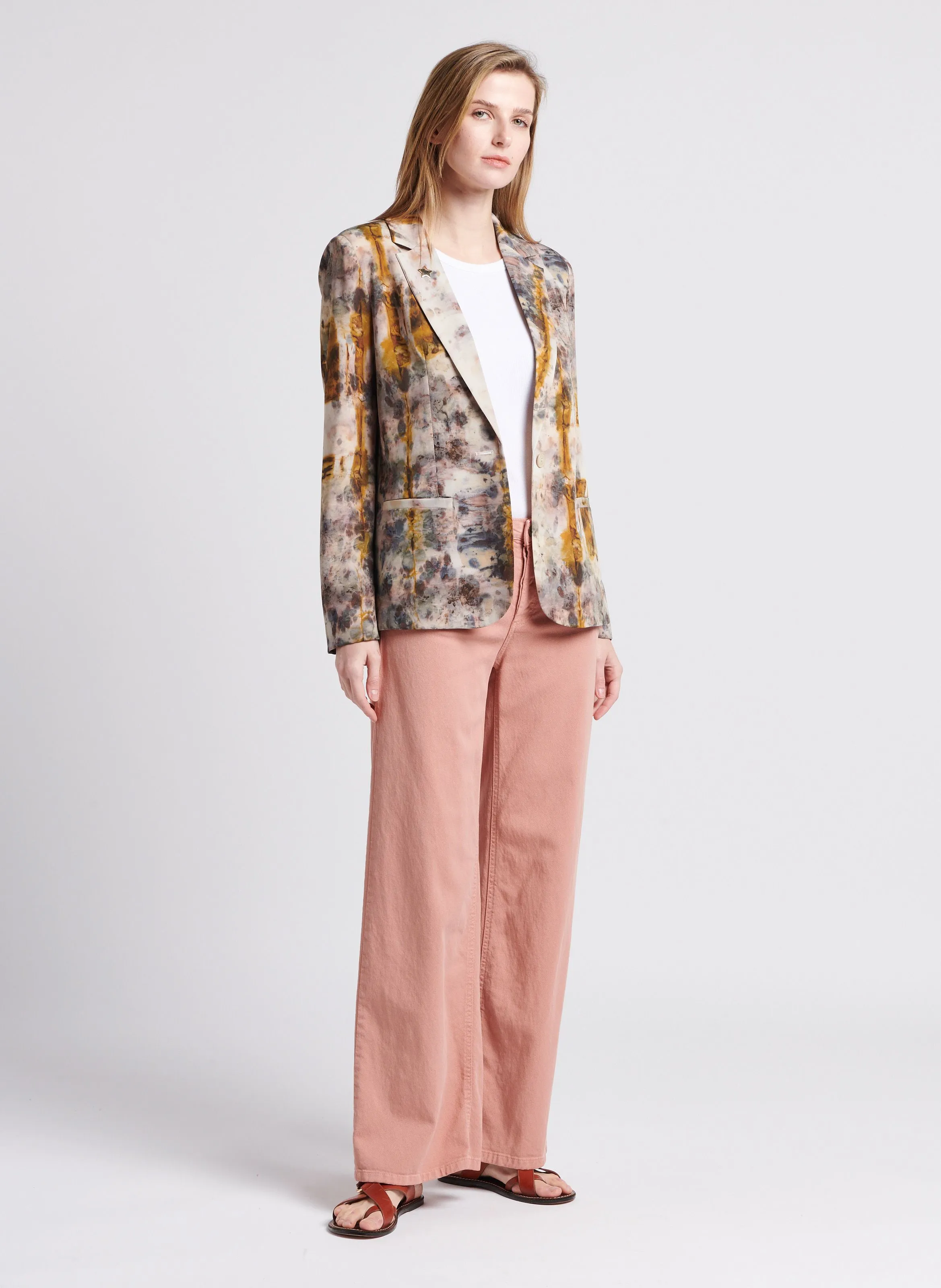 Chaqueta sastre recta estampada en blanco