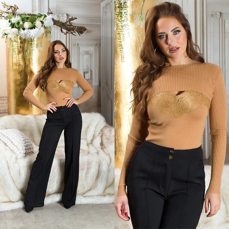 Conjunto 2 piezas top y sueter capuchino