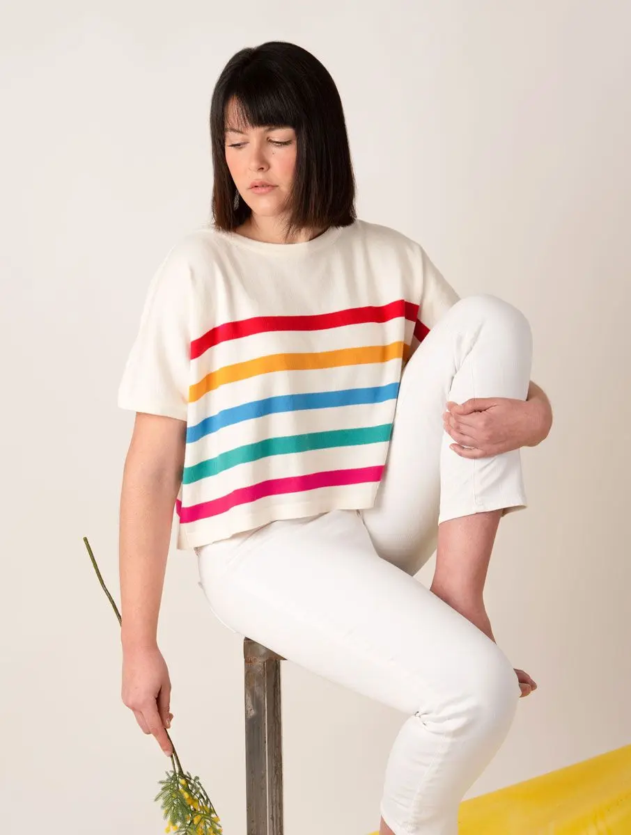 Croptop de punto a rayas multicolor