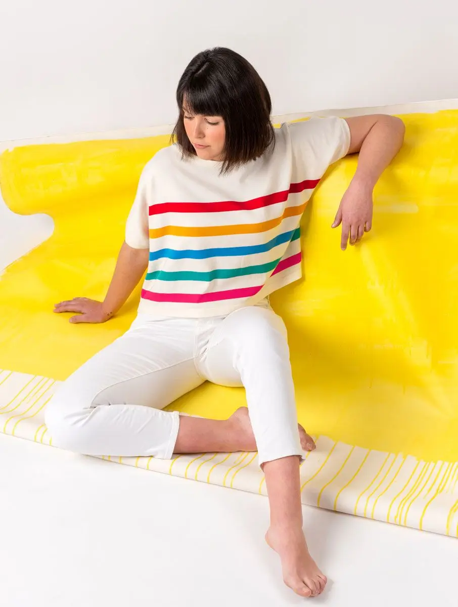 Croptop de punto a rayas multicolor