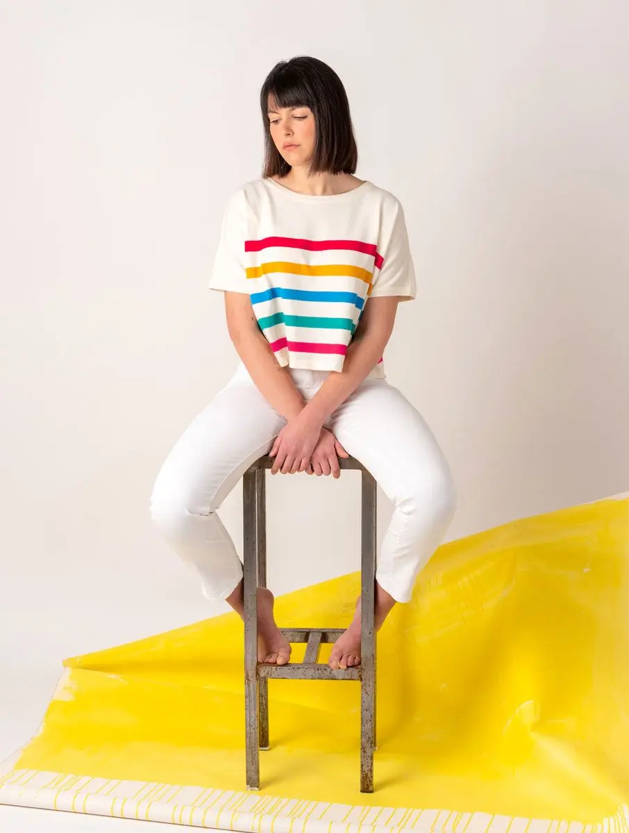Croptop de punto a rayas multicolor