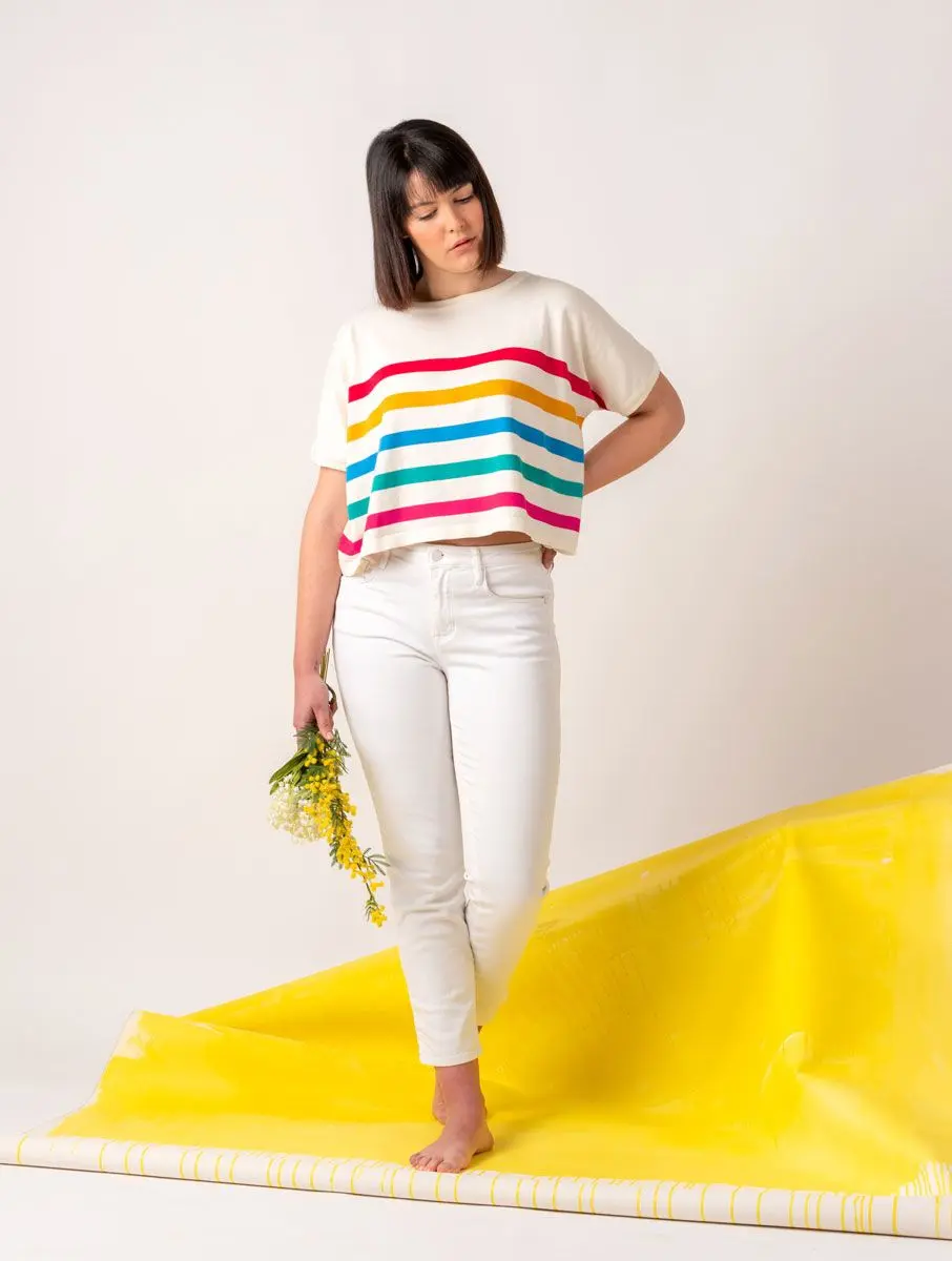 Croptop de punto a rayas multicolor