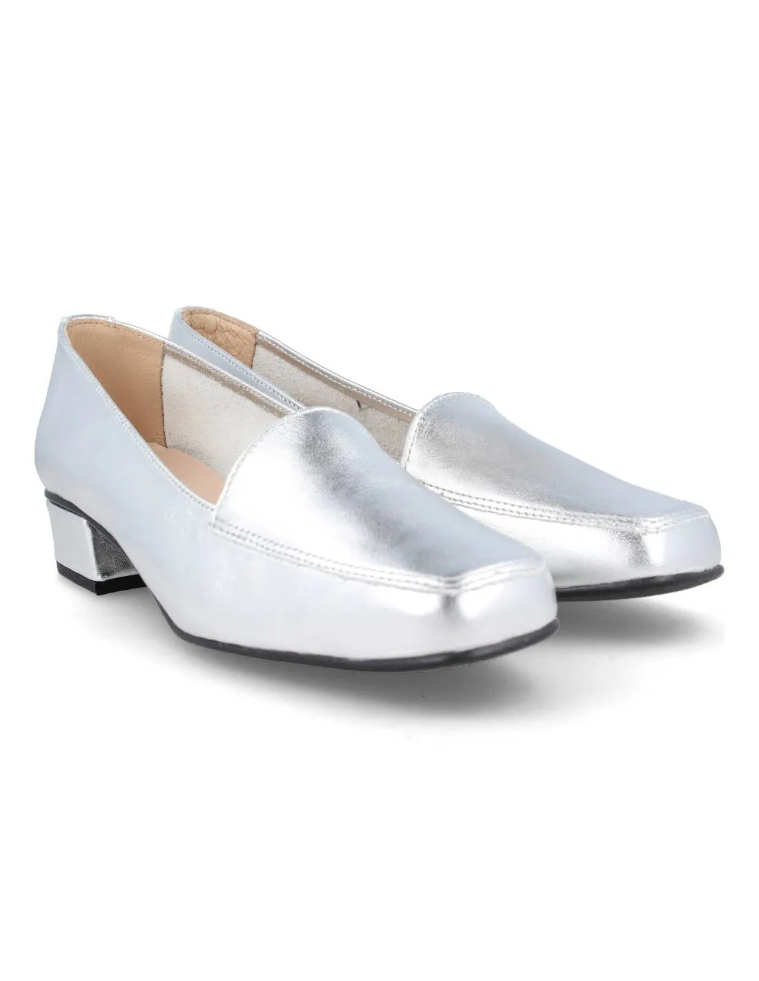 DCHICAS  MOCASíN TACóN LUX PLATA