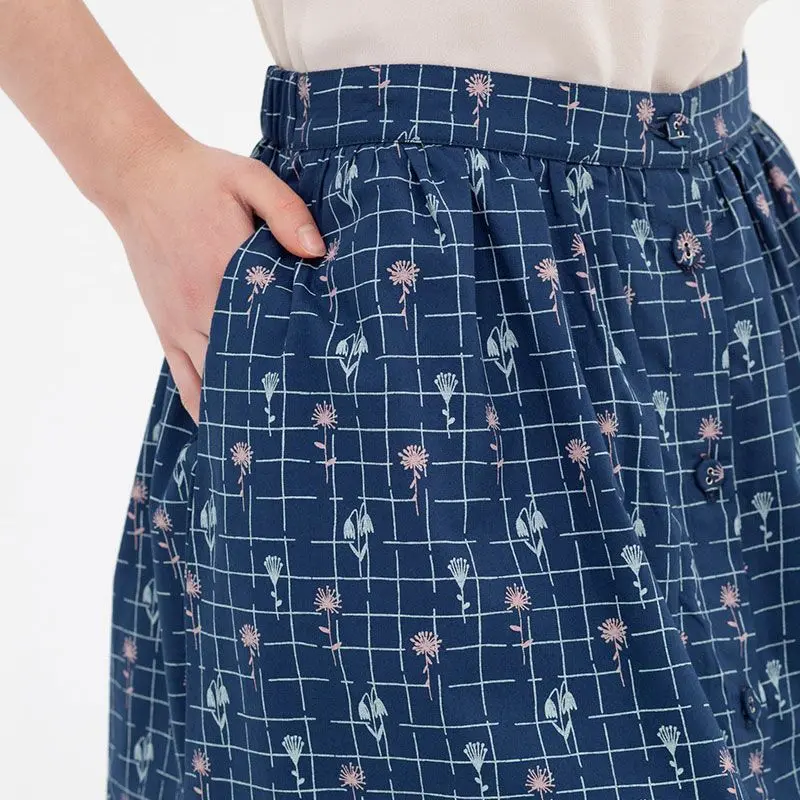 Falda estilo retro azul de algodón orgánico