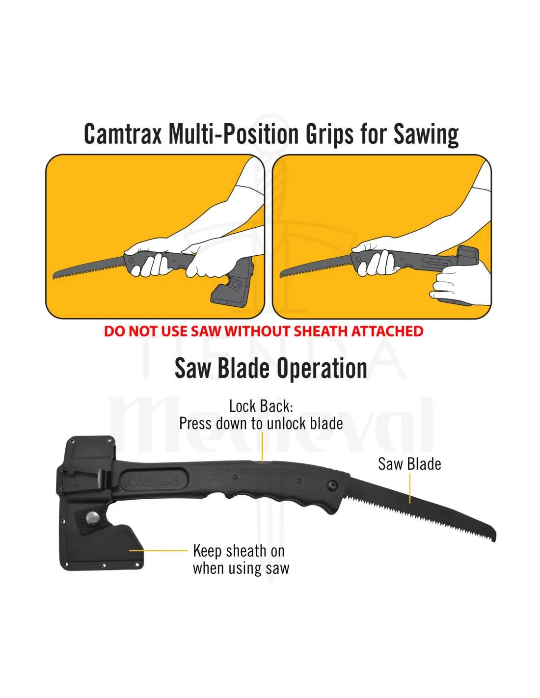 Hacha táctica multifunción Camillus modelo CAMTRAX, con funda