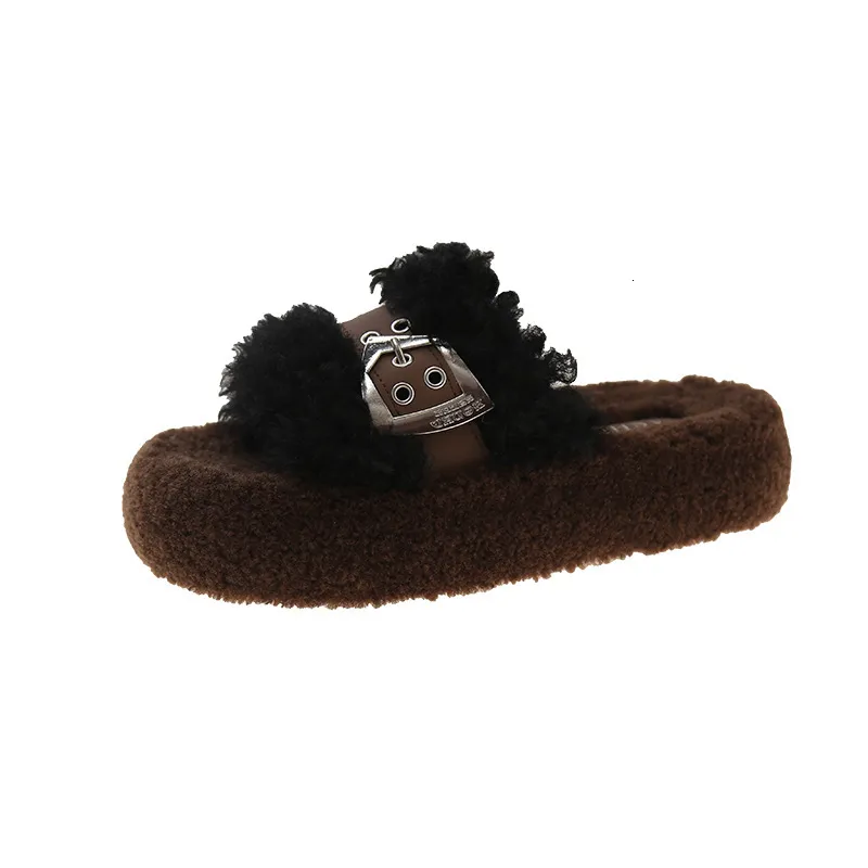 Hebilla de cinturón de fondo grueso premium peludo para ropa exterior de invierno para mujeres 2024 Nuevo estilo con falda zapat